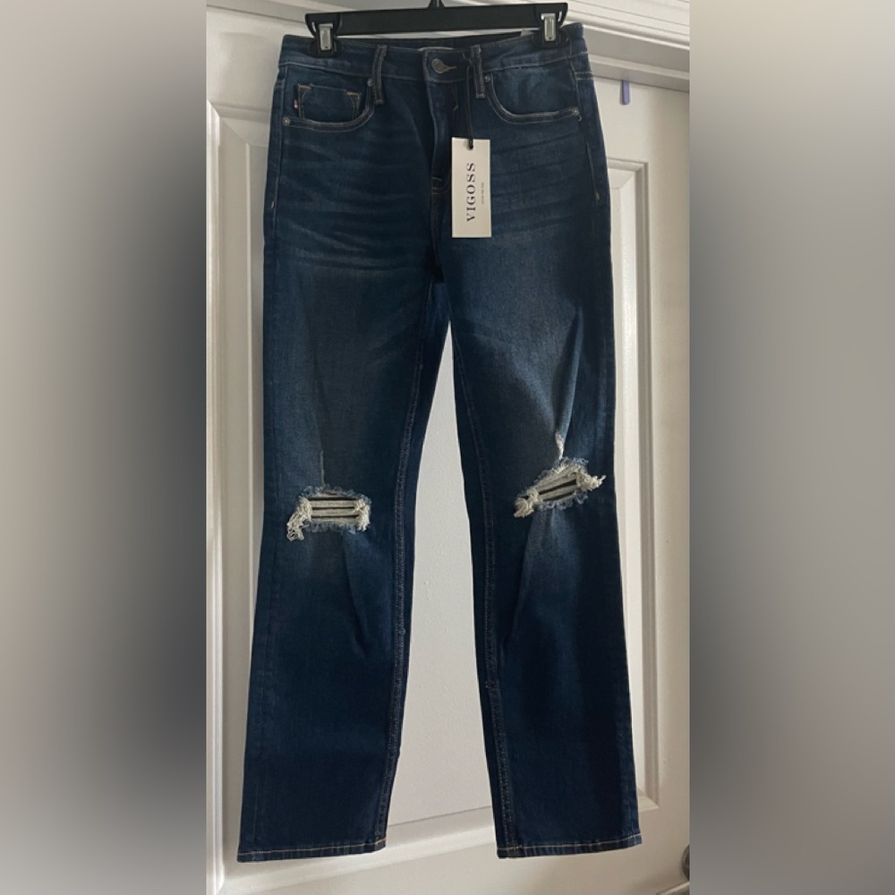 Vigoss Women's Dark Blue Distressed Skinny Jeans